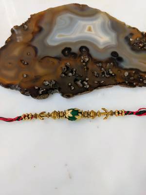 Tibetan Designer Gold Plated Green Gemstone Multicolor Thread Rakhi For Brother 1