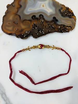 Tibetan Designer Gold Plated Red Gemstone Multicolor Thread Rakhi For Brother 1