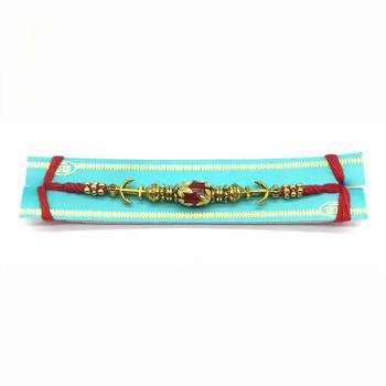 Tibetan Designer Gold Plated Red Gemstone Multicolor Thread Rakhi For Brother 2