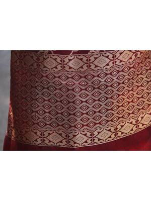 Coke Colored With Golden Thread Worked Weaved Designer Dupatta 2