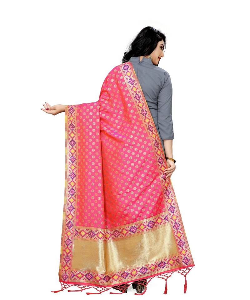 Baby Pink Printed Silk Dupatta main image 1
