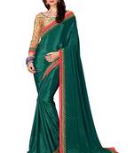 Green plain fancy fabric saree with blouse