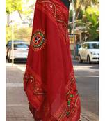 Kutch Embroidered Real Mirror Work Maroon Colored Cotton Dupatta