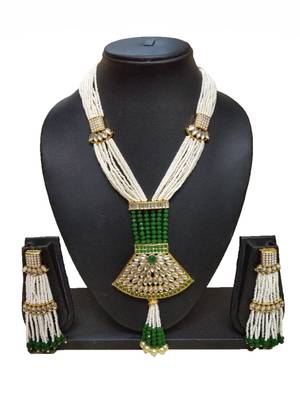 Green Contemporary Gold Plated Designer Traditioanl Ethnic Pearl Beaded Necklace 1