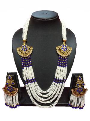 Gold Plated Polish Blue Designer Kundan Ethnic Traditional Contemporary Fashion Necklace 1