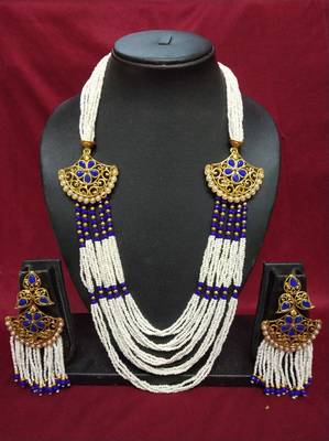 Gold Plated Polish Blue Designer Kundan Ethnic Traditional Contemporary Fashion Necklace 2