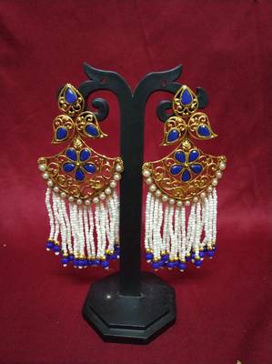 Gold Plated Polish Blue Designer Kundan Ethnic Traditional Contemporary Fashion Necklace 3