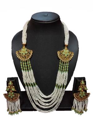 Gold Plated Polish Mint Green Designer Kundan Ethnic Traditional Contemporary Fashion Necklace 1