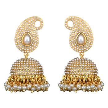 Traditional Indian Bollywood Necklace Set Golden Pearl Polki Jhumka Earrings Set 1