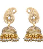 Traditional Indian Bollywood Necklace Set Golden Pearl Polki Jhumka Earrings Set