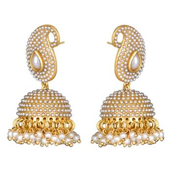 Traditional Indian Bollywood Necklace Set Golden Pearl Polki Jhumka Earrings Set 2