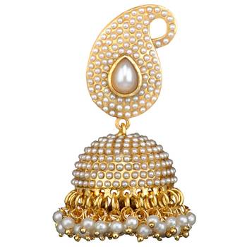 Traditional Indian Bollywood Necklace Set Golden Pearl Polki Jhumka Earrings Set 3