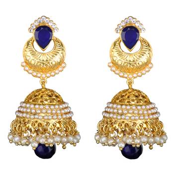 Ethnic Indian Bollywood Jewelry Set Golden Pearl Polki Jhumka Earrings Set 1