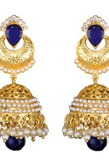 Ethnic Indian Bollywood Jewelry Set Golden Pearl Polki Jhumka Earrings Set