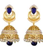 Ethnic Indian Bollywood Jewelry Set Golden Pearl Polki Jhumka Earrings Set