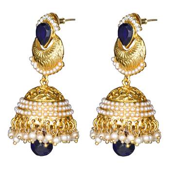 Ethnic Indian Bollywood Jewelry Set Golden Pearl Polki Jhumka Earrings Set 2