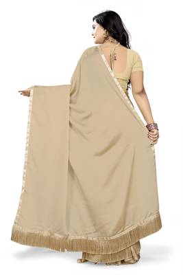 Cream Plain Georgette Saree With Blouse 4