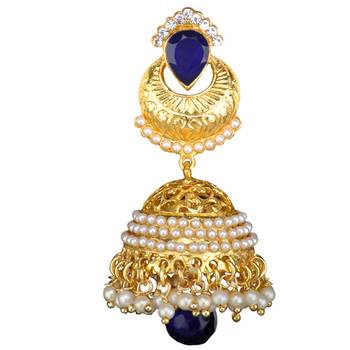 Ethnic Indian Bollywood Jewelry Set Golden Pearl Polki Jhumka Earrings Set 3