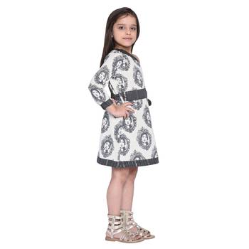 Grey Printed Cotton Kids Frocks 1