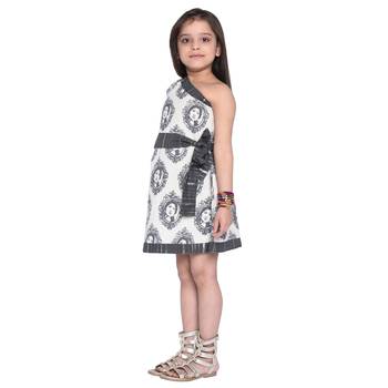 Grey Printed Cotton Kids Frocks 2