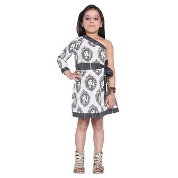 Grey Printed Cotton Kids Frocks 3