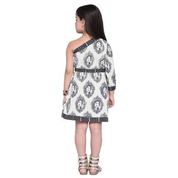 Grey Printed Cotton Kids Frocks 4