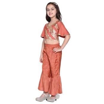 Brown Printed Cotton Kids Top With Palazzo 2
