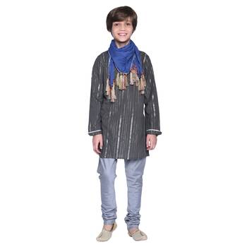Black Printed Cotton Boys Kurta Pyjama 1