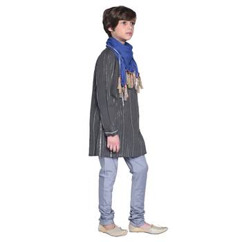 Black Printed Cotton Boys Kurta Pyjama 4
