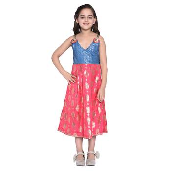 Pink Printed Cotton Kids Frocks 1