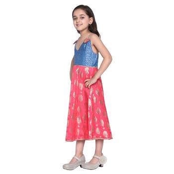 Pink Printed Cotton Kids Frocks 2