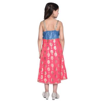 Pink Printed Cotton Kids Frocks 3
