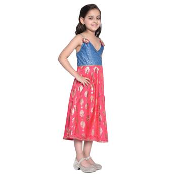 Pink Printed Cotton Kids Frocks 4