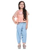 Blue Printed Cotton Kids Top With Bottom