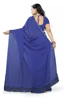 Blue Plain Georgette Saree With Blouse