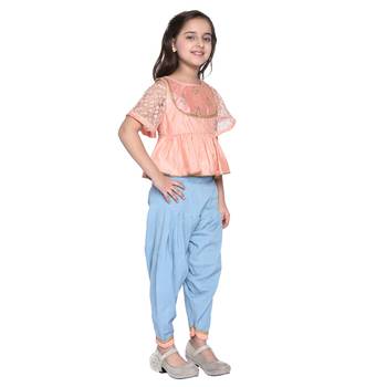 Blue Printed Cotton Kids Top With Bottom 3