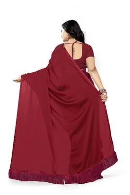 Maroon Plain Georgette Saree With Blouse 5