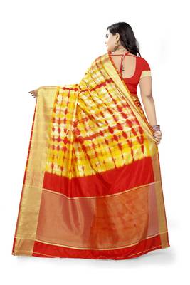 Yellow Printed Cotton Silk Saree With Blouse 4