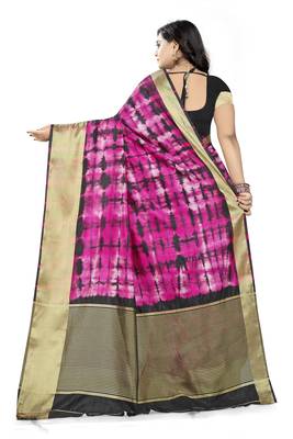Pink Printed Silk Blend Saree With Blouse 4
