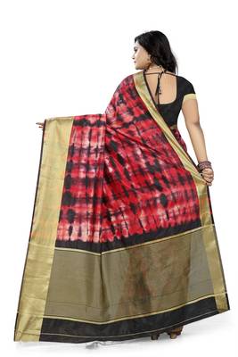 Red Printed Cotton Silk Saree With Blouse 5