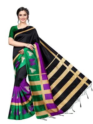 Black Printed Art Silk Saree With Blouse 1