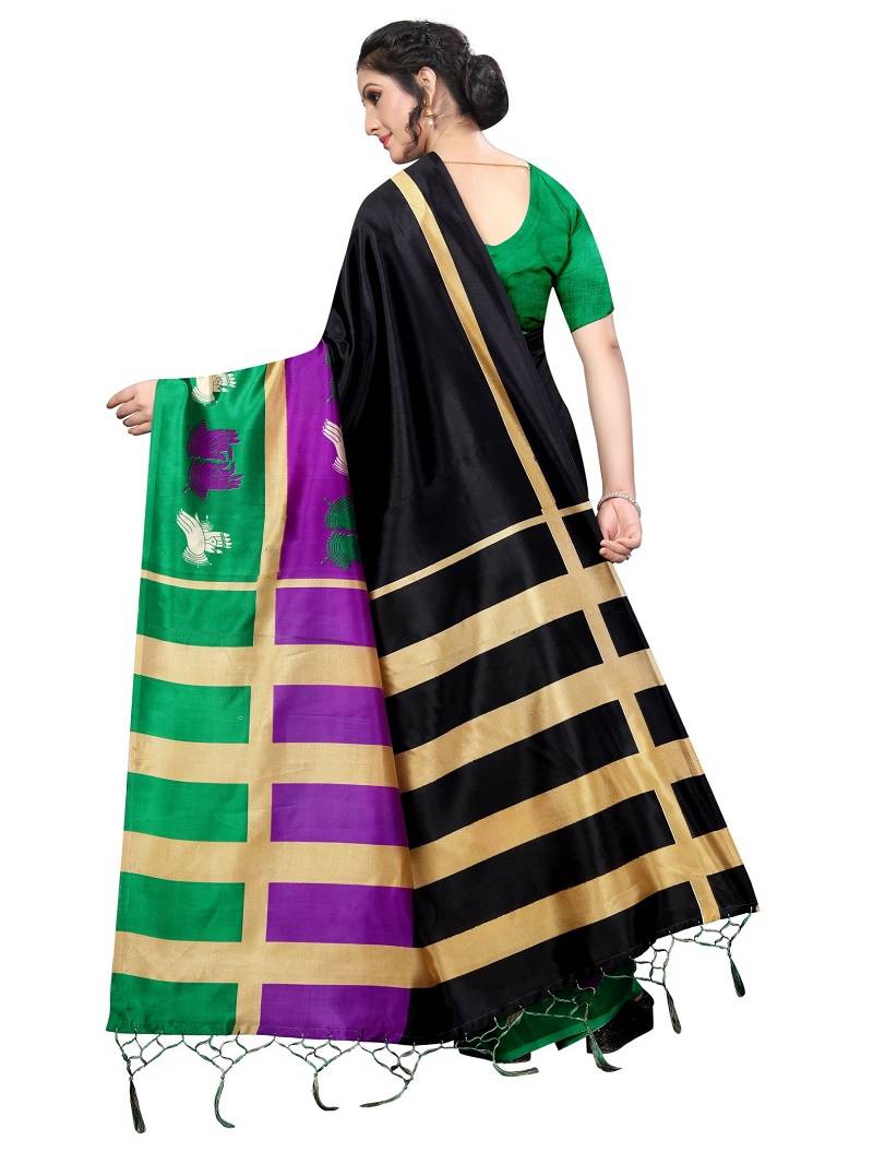Black Printed Art Silk Saree With Blouse