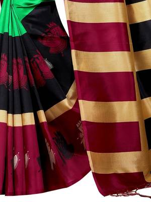 Green Printed Art Silk Saree With Blouse 2