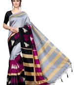 Grey Printed Art Silk Saree With Blouse