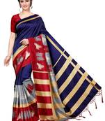 Navy Printed Art Silk Saree With Blouse