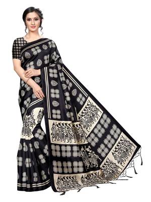 Black Printed Art Silk Saree With Blouse 1