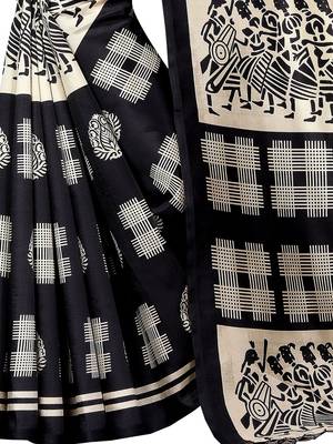 Black Printed Art Silk Saree With Blouse 2