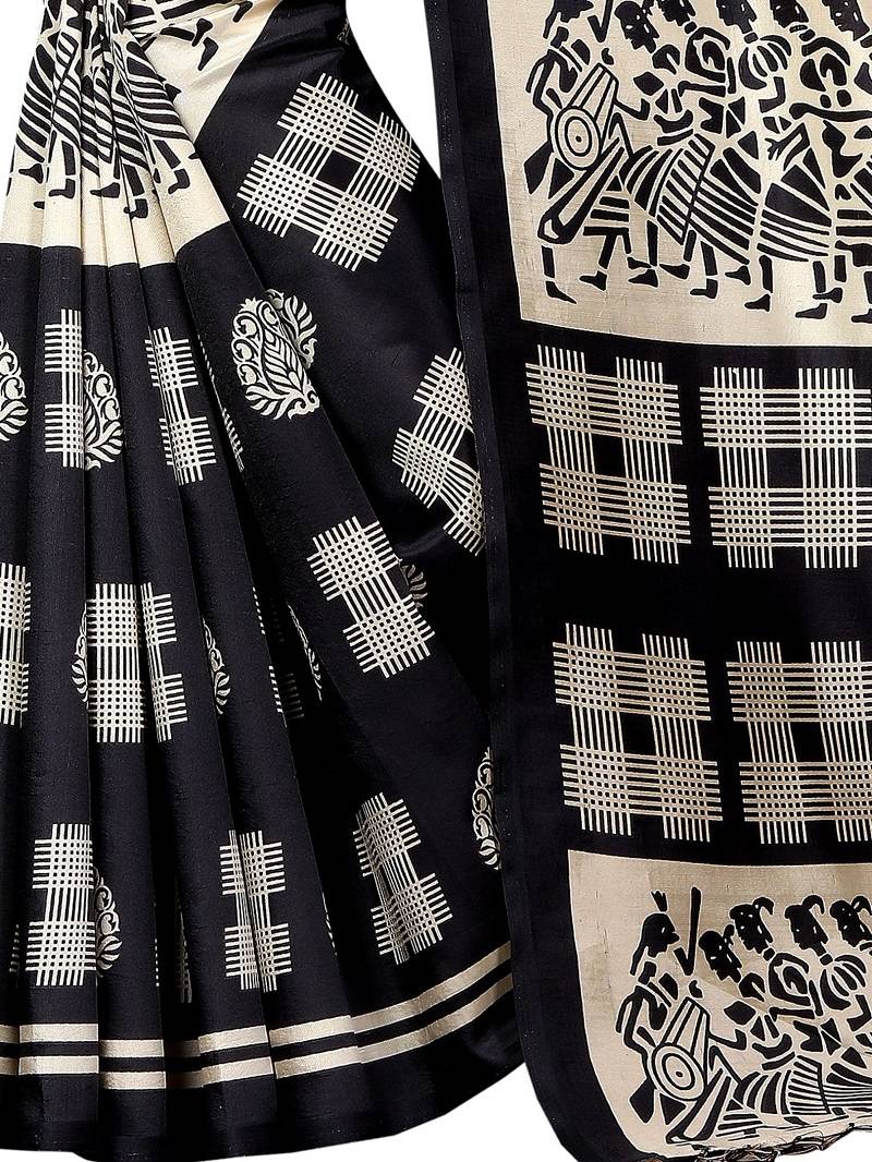 Black Printed Art Silk Saree With Blouse