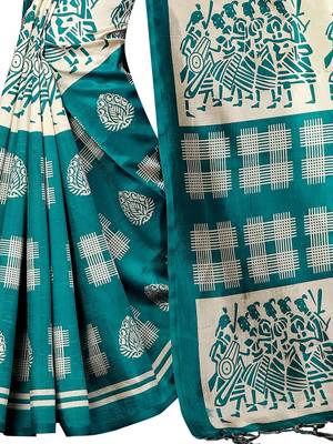 Rama Printed Art Silk Saree With Blouse 2