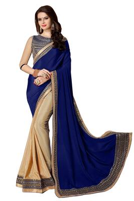 Navy blue embroidered fancy fabric saree with blouse 1